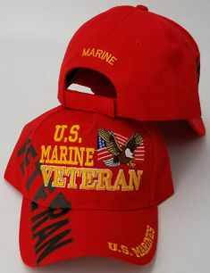 Marine hat, quality embroidery, fits many men and some women with adjustable strap up to about 23 inch heads. Heavy duty construction. Standard length bill. Six panel with structured mid-profile crown for a distinguished appearance. Durable fabric that resists stains and fading. Red Cap Hat, One Size Fits Most, Vintage Red Cotton Hat, Red Vintage Cotton Hat, Casual Red Flat Cap, Red Cotton Baseball Cap, Adjustable Red Hat With Letter Print, Red Cotton Visor Baseball Cap, Red Baseball Cap For Gift, Red Baseball Cap As Gift