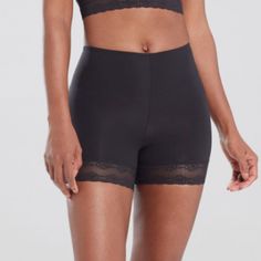 A No Fuss Essential For A Smooth Look. Black Shorts With Lace Trim. Super Soft Material. 33 Lightweight Lounge No Show Black Brief Shorts For Loungewear, Shapewear Bottoms For Loungewear With Soft Touch, Black Shaping Bottoms For Loungewear, Soft Touch Shapewear Bottoms For Loungewear, Black Soft Touch Shapewear Bottoms, Black Stretch Short Sleepwear, Shaping Shorts For Loungewear, Black Seamless Shorts For Loungewear, Loungewear Shapewear With Short Leg