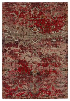 an area rug with red and beige colors