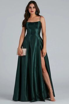 Lorella Satin Empire Lace Back Formal Dress – Kinsley Store Satin Evening Dress With Lace-up Back For Prom, Chic Satin Finish Gown For Prom, Elegant Evening Dress With Lace-up Back For Homecoming, Elegant Sleeveless Satin Prom Dress, A-line Satin Gown For Homecoming, Formal Satin Dress For Prom Season, Satin Evening Dress With Sweep Train For Night Out, Formal Evening Dress With Lace Back And Spaghetti Straps, Formal Satin Finish Dresses For Prom