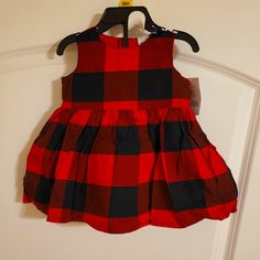 Brand New - With Tag Carter's Holiday Dress Red And Black Plaid/Check Design Sleeveless, With Buttons And Bow On Back 2pcs: Dress And Matching Diaper Cover 100% Cotton Dress. Polyester Lining And Nylon Tulle Underlayer (Giving Dress More Volume) Diaper Cover: 100% Cotton Poplin Cute Sleeveless Winter Dress, Red Sleeveless Dress For Winter, Black Sleeveless Holiday Dress, Cotton Holiday Dress For Fall, Cotton Holiday Dresses For Fall, Fall Holiday Cotton Dresses, Plaid Sleeveless Dress For Playtime, Sleeveless Plaid Dress For Playtime, Sleeveless Cotton Dress For Christmas