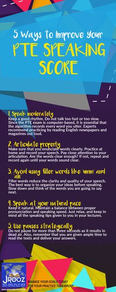 a poster with the words 3 ways to improve your pte - speaking score on it