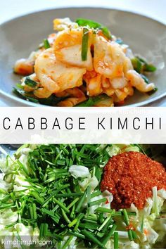 this is an image of cabbage kimchi with shrimp and carrots in it on a plate