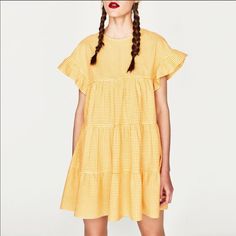 100% Cotton Gingham Babydoll Mini Dress. Brand New With Tag. Size Xs. Bust 18" Flat Length 33" Loc 12 Yellow Plaid Dress, Babydoll Mini Dress, Yellow Plaid, Gingham Dress, Plaid Dress, Dress Short, Zara Dresses, Baby Doll, Summer Dress