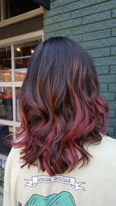 Hair Colouring Highlights, Red With Brunette Hair, Pink And Brown Highlights In Black Hair, Dark Brown With Pink Hair, Dyed Hair Inspiration Colorful, Hair Highlights For Short Black Hair, Best Hair Colour For Short Hair, Colored Babylights, Pink Hair Brunette Balayage