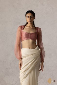 Old Rose Pink Pure Satin Silk Blouse - Tilfi Satin Blouse Designs, Traditional Saree Blouse Designs, Lehenga Top, Saree Blouse Styles, Cotton Blouse Design, New Saree Blouse Designs, Saree Blouse Neck Designs, Latest Model Blouse Designs, Fashionable Saree Blouse Designs