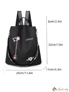 BirdinBag - Floral Nylon Embroidered Backpack: Multifunctional Travel Bag for Students & Graduates, Ideal for School, Work & Travel Trendy Embroidered Backpack, Black Embroidered Shoulder Bag For School, Trendy Embroidered Backpack For Everyday Use, Trendy Embroidered Backpack For Travel, Black Embroidered Standard Backpack, Embroidered Black Travel Backpack, Black Embroidered Travel Backpack, Black Embroidered Backpack, Multifunctional Travel Bag