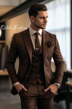 Premium Dark Brown 3 piece suit, Men wedding clothes, Gromsmen and Groom wear suit, Custom made suit, Elegant suit, Terracotta, customized by GoldenfashionStore on Etsy Brown 3 Piece Suit Men, Men Wedding Clothes, 3 Piece Suit Men Wedding, Brown Suit Wedding, Brown Groomsmen, Brown Wedding Themes, Brown Suits For Men, Brown Tuxedo, 3 Piece Suit Men