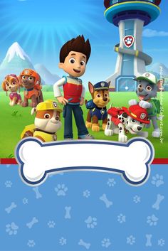 the paw patrol poster is displayed on a blue and white background with an animal theme