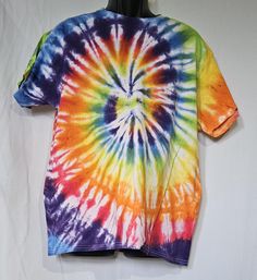 Large Adult 100% cotton Cotton Tie Dye T-shirt With Rainbow Print, Casual Tie Dye Cotton T-shirt, Spring Tie-dye Cotton T-shirt, Tie-dye Cotton T-shirt For Spring, Rainbow Cotton Tops For Spring, Pre-shrunk Cotton Rainbow T-shirt, Colorful Cotton Tops With Rainbow Print, Multicolor Cotton T-shirt For Summer, Multicolor Rainbow Print Cotton T-shirt