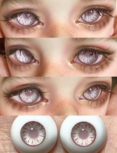 four different pictures of an eye with long lashes and large eyelashes, all showing the same amount