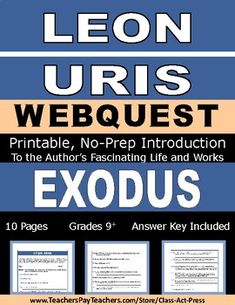 the front cover of leon urris's webquest exodus, with instructions for