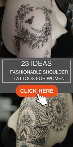 the back of a woman's shoulder with tattoos on it