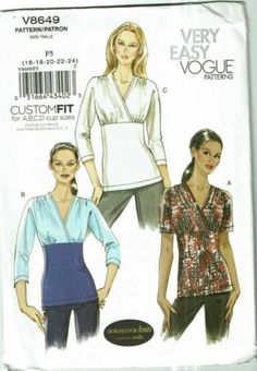 two women's tops and pants sewing pattern, with one woman in the front