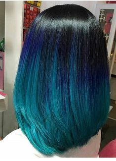 Beautiful and dark blue and black ombre medium length hair Brown Hair Teal Tips, Brown To Teal Ombre Hair, Teal To Blue Ombre Hair, Green Hair Ombre, Blue And Green Hair Ombre, Dark Blue To Teal Ombre Hair, Brown To Turquoise Ombre Hair, Black Hair Ombre, Brown Ombre Hair Color