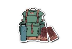 a backpack and some hiking gear sticker