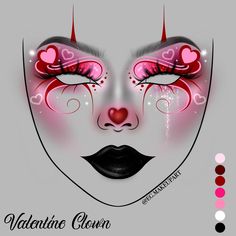 If you recreate please tag @eg.makeup on Instagram 🫶😁 #valentine #valentinemakeup #pinkmakeup #clown #clownmakeup #valentineclown #inspomakeup #makeupinspo Chicano Clown Makeup, Creepy Clown Makeup, Cute Clown Makeup, Clown Core, Holloween Makeup, Makeup Charts, Anime Eye Makeup, Eyeshadow Ideas, Artsy Ideas