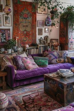 a living room filled with lots of colorful furniture