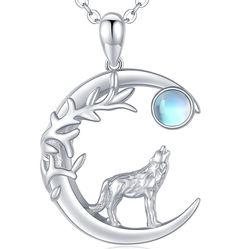 ❄ Crescent moon /Celtic Moonstone pendant necklace features a wolf basking in the radiant cold moonlight.  ❄ A Wolf is a symbol of bravery, strength, endurance, protection and is the king of the dark forbidding forest.  ❄ Wearing this silver wolf necklace will bring the wearer more positive energy, luck and self-confidence. ❄ Silver moon & wolf necklace for women are made of quality 925 sterling silver with moonstone. Nickel-free, lead-free and hypoallergenic. Comfortable to wear, fit for sensitive skin. ❄ Moon & wolf pendant size is 0.83 inch*0.75 inch (21 mm*19 mm). The diameter size of the moonstone is 0.16 inch (4 mm). Chain length: 18 inch+2 inch extension chain, secured with lobster clasp, adjustable to any size suitable. 🎁 Moonstone necklace comes with a dainty jewelry packing box Sliver Necklace, Graduation Gifts For Friends, Moon Wolf, Crescent Moon Jewelry, Wolf Pendant, Moonstone Pendant Necklace, Wolves Pendants, Wolf Necklace, Celtic Pendant