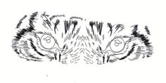 a black and white drawing of a cat's face