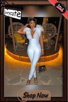 Summer New Women's Jumpsuit Overalls Sexy Low-cut Fashion Romper Women Open Back Slim One-piece Casual Jumpsuit Chic Bodysuit For Club And Party Season, White One-piece Party Bodysuit, Romper Women, Jumpsuit Overalls, Women's Jumpsuit, Casual Jumpsuit, Color Pick, Rompers Women, Cut And Style