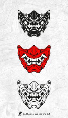 three masks with different designs on them