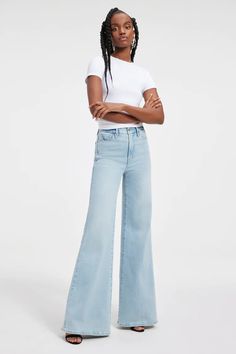 Good Waist Palazzo Jeans Light Blue, Flare Denim by Good American | LIT Boutique Leather Tube Top, Tube Top Black, Palazzo Jeans, Size 16 Women, Jeans Light Blue, Shape Wear, Stretchy Jeans, Loose Jeans, Jeans Light