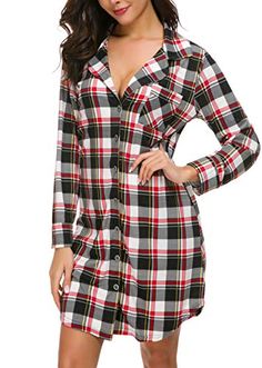 NORA TWIPS Women Long Sleeve Red Plaid Pajama Top Button ... https://www.amazon.com/dp/B07JW8KY68/ref=cm_sw_r_pi_dp_U_x_p73-BbMJ5H50S Nightgown Long, Pajama Dress, Long Sleeve And Shorts, Flannel Tops, Nightgowns For Women, Sleep Dress, Nightgowns