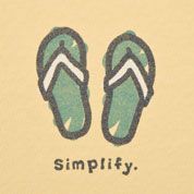 a pair of flip flops with the word simplfy written in black ink