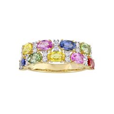 Decorated with rows of colorful sapphire gemstones, this 14k gold Stella Grace ring is a charming accent to your favorite outfits. Decorated with rows of colorful sapphire gemstones, this 14k gold Stella Grace ring is a charming accent to your favorite outfits.Click on this JEWELRY & WATCHES GUIDE to learn about fit, styles, materials and more! Metal: 14k gold Packaging: boxed Width: 6.9 mm Finish: polishedSTONE DETAILS Stone type: sapphire, pink sapphire, white sapphire, yellow sapphire, green Gold Packaging, Red Sapphire, Green Sapphire, Yellow Sapphire, Sapphire Gemstone, White Sapphire, Pink Sapphire, Eternity Ring, Favorite Outfit