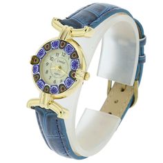 This elegant Murano glass watch is a fine timepiece featuring high-quality workmanship and the most famous Murano technique- Millefiori (a thousand flowers)- which has become famous far beyond the shores of Murano and Venice. Bright stylized flowers made from exquisite glass mosaics grace the hand-made face of this watch for a look of elegance and Italian style. This Murano watch adds a perfect accent to any wardrobe and works equally well for your casual outing, a party, or a special occasion. Red Nail Varnish, Glass Mosaics, Murano Glass Jewelry, Bangle Watches, Venice Italy, Metal Bracelets, Glass Crafts, Blue Rings, Wrap Watch