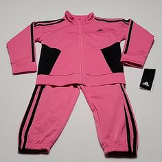 Adidas Toddler Girls Track Suit Jacket With Pants Size 4t Pink And Black R-0027 Pink Long Sleeve Sets For Winter, Pink Long Sleeve Winter Sets, Sporty Pink Long Sleeve Sets, Pink Adidas Sports Outerwear, Pink Winter Sports Sets, Adidas Fitted Winter Sets, Winter Adidas Fitted Sets, Pink Playwear Sets For Fall, Pink Long Sleeve Playwear Sets