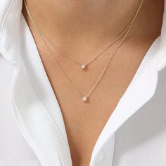 Delicate Solitaire Necklace 14k Solid Gold Jewelry - J F W Minimal Diamond Necklace, Diamond Chains Women, Gold Everyday Necklace, Everyday Diamond Ring, Layered Diamond Necklace, Diamond Silver Necklace, 2 Layer Necklace, Necklaces White Gold, Necklaces Minimalist