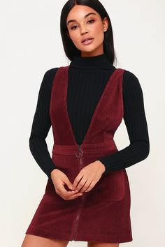 Cut to the Chase Burgundy Corduroy Pinafore Dress Corduroy Dress Outfit, Pinafore Dress Outfit, Corduroy Pinafore, Corduroy Pinafore Dress, Christmas Outfit Ideas, Feminine Chic, Cute Spring Outfits, A Line Mini Skirt, Corduroy Dress