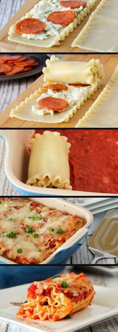 pizza lasagna rolls with cheese and tomato sauce