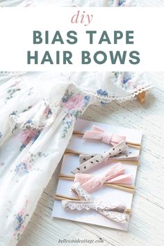 diy bias tape hair bows with text overlay that says diy bias tape hair bows