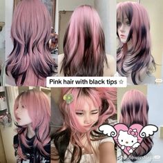 Pink Hair With Black Tips, Pink Hair With Black, Hair With Black Tips, Black Tips, Cute Hair Colors, Hair Inspiration Short