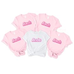 six pink shirts with the word babe on them