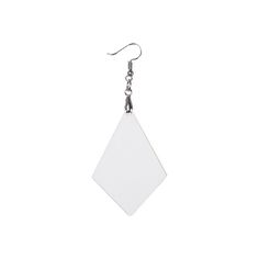 a pair of silver earrings with a white square on the bottom and a metal hook