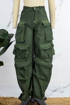 Green Casual Solid Patchwork Regular High Waist Conventional Solid Color Trousers Green Patchwork Pants For Spring, Non-stretch Full Length Green Cargo Pants, Green Ankle-length Bottoms With Pockets, Green High Waist Patchwork Bottoms, Green High-waist Patchwork Bottoms, Non-stretch Green Cargo Pants, Non-stretch Ankle-length Green Pants, Ankle-length Green Cotton Pants, Green Cotton Ankle-length Pants