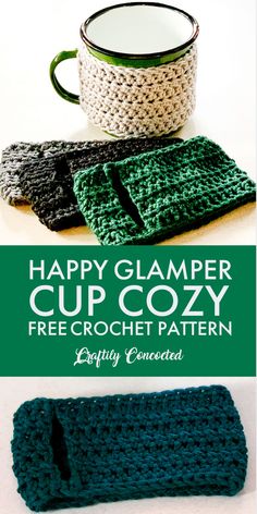 the happy glamper cup cozy crochet pattern is easy to make and perfect for