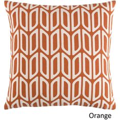 an orange and white pillow with geometric design on the front, in two different colors