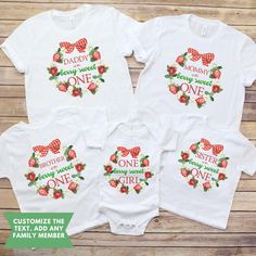 Berry First Birthday Family Shirts Strawberry 1st Birthday Outfit Strawberry Birthday Mommy and Me Shirts Berry Matching Family Tees Our shirts offer 100% customization. Add any family member and any text you desire. Simply send us a message or leave your specifications in the personalization box. We'll bring your vision to life! SHIRT DETAILS Experience comfort and style with our exceptional cotton shirt. Crafted from 100% soft cotton fibers (fiber content may vary for different colors), this s Sweet Cotton T-shirt For First Birthday, Red Cotton T-shirt For First Birthday, Red Cotton Top For First Birthday, Cute Red Tops For First Birthday, Cute Red Top For First Birthday, One Strawberry Birthday, First Birthday Girl Outfit, One Strawberry, Fruit Birthday Party