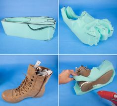 four pictures of different types of shoes being made