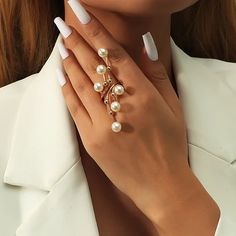 Xpluswear Rings Pearl, Elegant Style Women, Big Pearl, Geometric Ring, Birthday Jewelry Gift, Pearl Types, Beaded Rings, Gold Fashion, Gold Pearl