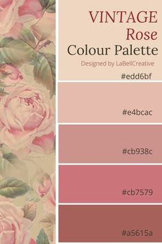 the color palette for vintage rose is pink and has roses on it, as well as green