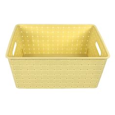 a yellow plastic basket with dots on it