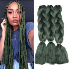 PRICES MAY VARY. 1.Hair Advantages:Smooth, Soft and Durable.easy to grab, braid and twist, 2.quality:heat-resistant,artist synthetic Fiber for Twist Braiding hair extensions 3.Material: Professional quality advanced synthetic fiber, heat resistant 4.Length: 100g/pack, 24inch , Long and Elegant,Looks Charming and Beautiful 5.The hair is natural feeling, softer, lighter hair with more natural body complement Warm Notice: 1:The hair is natural feeling, softer, lighter hair with more natural body co Dark Green Braids For Black Women, Dark Green Box Braids, Dark Green Braids, Green Braids For Black Women, Box Braids Green, Green Twists, Braids Color Ideas, Green Box Braids, Braids Green