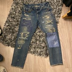 Hysteric Glamour Patchwork Studded Jeans. Barely Worn. Open To Offers Studded Jeans, Hysteric Glamour, Jeans Color, Colored Jeans, Mens Jeans, Color Blue, Man Shop, Blue, Color