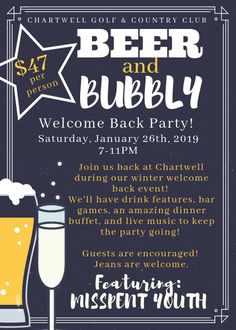 a flyer for a beer and bubbly party